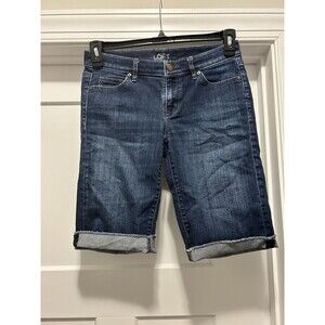 Ann Taylor Loft Women Bermuda Blue Cotton Blend Dark Wash Denim Jeans Shorts 2